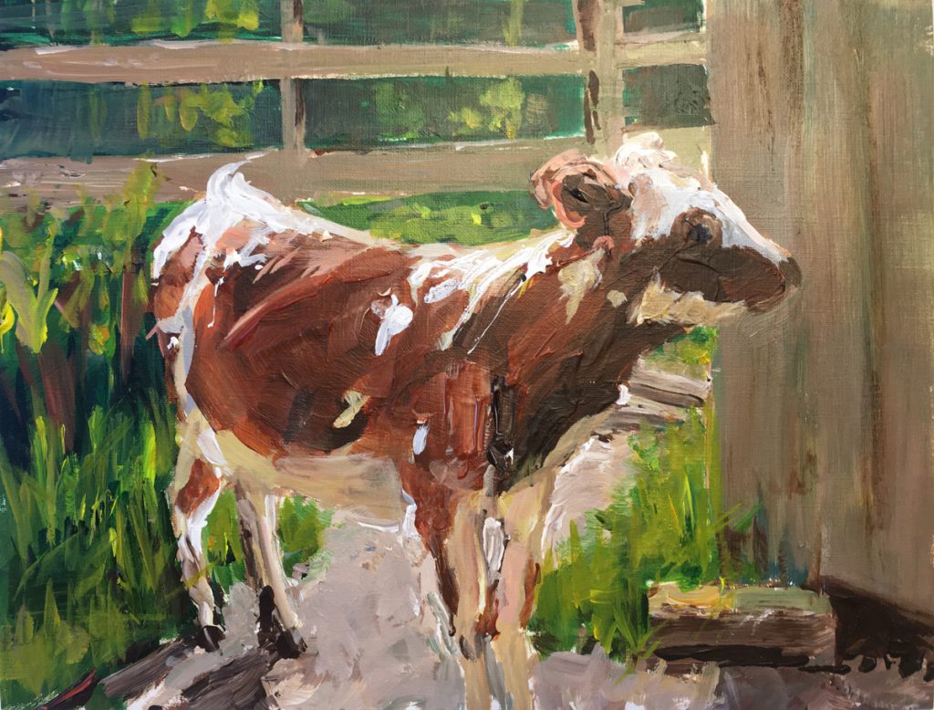 painting of a calf outside a bar