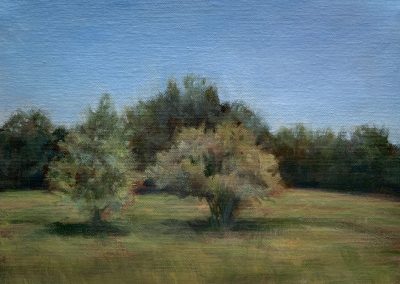 painting of trees in a grassy area
